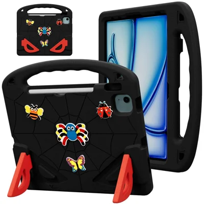 EVA Case For iPad Air 11 (2026)  /  (2025)  /  (2024)  /  Air (2022)  /  (2020)  /  Pro 11 (2025)  /  (2024)  /  (2022)  /  (2021)  /  (2020)  /  (2018) Cartoon Insect Shockproof Tablet Cover with Handle and Kickstand - Black Red