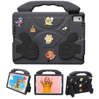 EVA-fodral för iPad 10,2 tum (2021) / (2020) / (2019) / iPad Air 10,5 tum (2019) / iPad Pro 10,5 tum (2017) med kartongfigurer, tumstöd och stötsäkert täckande skalk - Svart