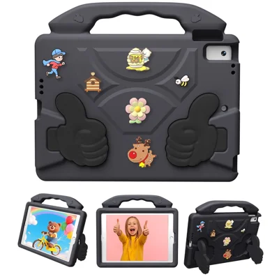 EVA-hoes voor iPad 9,7 inch (2018) / (2017) / iPad Pro 9,7 inch (2016) / iPad Air 2 / Air (2013) met cartoon duimstandaard en stootvaste tabletcover - Zwart