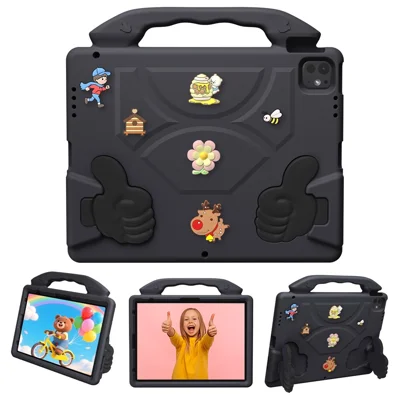 EVA-Hülle für iPad Air 13 (2026) / (2025) / (2024) / iPad Pro 13 (2025) / (2024) / iPad Pro 12,9 (2022) / (2021) / (2020) / (2018) Cartoon-Daumen-Ständer stoßfester Tablet-Bezug - Schwarz