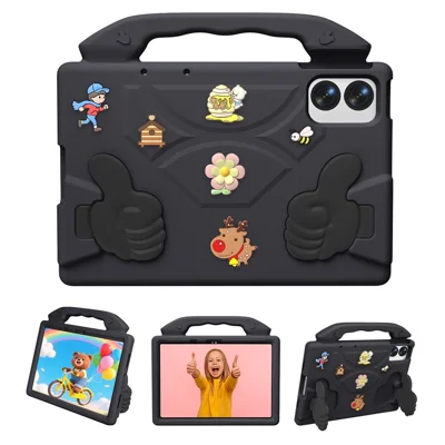 Capa em EVA para Xiaomi Redmi Pad 2 Pro / Pad Pro 5G / Pad Pro / Poco Pad M1 / Honor Pad 20 / Pad 10 / Pad V8 Pro, Capa para Tablet com Suporte de Polegar em Formato de Polegar Levantado, à Prova de Choques, com Alça Integrada, Preto