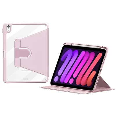 ZGA til iPad mini (2024) / (2021) Skånlæder + PC + TPU roterende stander Tabletaflægning med indbygget pennelomme - Lyserød