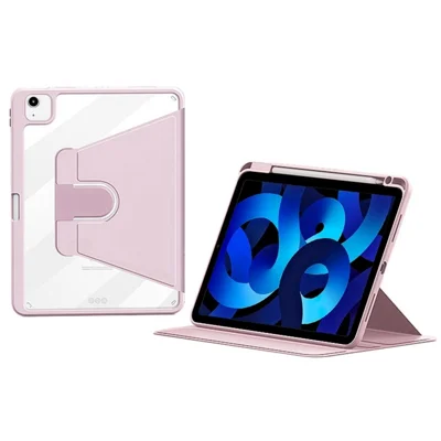 Schutzhülle für iPad Air 11 (2026) / (2025) / (2024) / Air (2022) / (2020) / iPad Pro 11 (2022) / (2021) / (2020) / (2018), Leder + PC + TPU Drehständer Tabletcovers mit integriertem Stifteschacht – Hellrosa