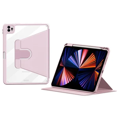 Tablet-Hülle für iPad Pro 13 (2025) / (2024) aus Leder + PC + TPU mit drehbarem Ständer und integrierter Stiftschlitz – Hellrosa