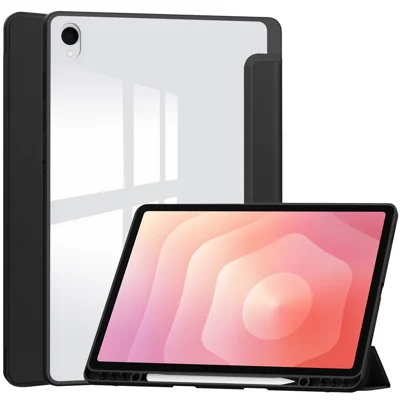 غطاء واقي لجهاز Samsung Galaxy Tab S12+ شفاف من الأكريليك والبولي يوريثان والبولي يوريثان الحراري مع فتحة قلم - أسود