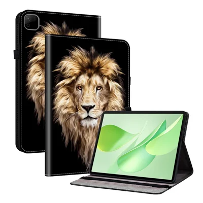 Cover in Pelle per Honor Pad X9b Max con Stampa a Disegno, Custodia con Supporto e Portatessere - Testa di Leone