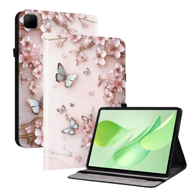 Cover in Pelle per Honor Pad X9b Max con Stampa a Farfalla Rosa, Supporto con Slot per Carte - Rosa