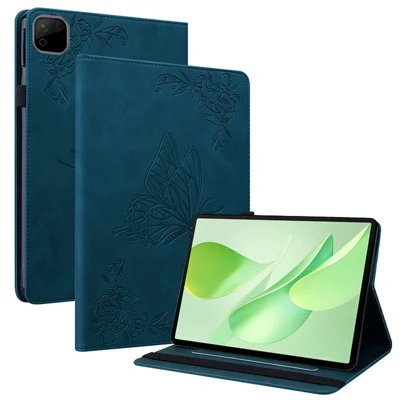 Cover per Honor Pad X9b Max con Stampe di Farfalle e Fiori, Custodia in Pelle PU con Portatessere - Blu