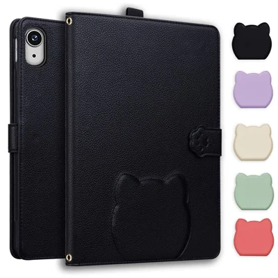 Für iPad mini (2026) Tasche Ledertasche mit Ständer und Stifthalter, 3D-Katzenmuster – Schwarz