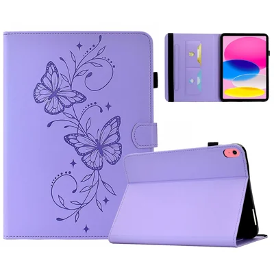 Cover per iPad (2025) / iPad 10,9 (2022) con Motivo Farfalla in PU, Custodia con Portatessere - Viola Chiaro