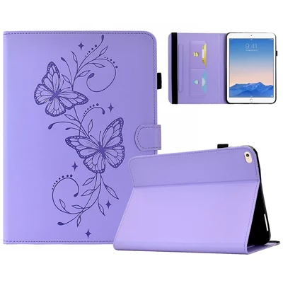 Custodia per Tablet per iPad 9,7 pollici (2018) / (2017) / Air 2 / Air (2013), Copertina in PU Morbottiglia con Motivo Farfalla e Porta Carte - Viola Chiaro