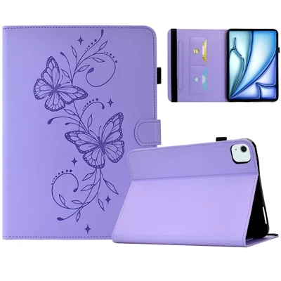 Tablet Case for iPad Air 11 (2026) / (2025) / (2024) / Air (2022) / (2020) / iPad Pro 11 (2022) / (2021) / (2020) / (2018) , Butterfly Pattern PU Leather Card Slot Cover - Light Purple
