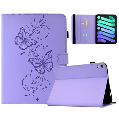 Custodia per iPad mini (2024) / (2021) con Motivo Farfalla in PU, Copertina con Porta Tessere - Viola Chiaro