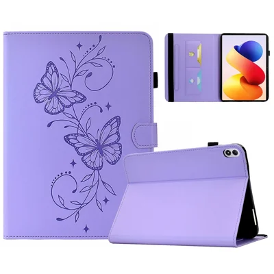 Custodia per Xiaomi Redmi Pad 2 Pro con Motivo Farfalla in PU, Copertina con Portatessere - Viola Chiaro