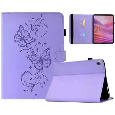Custodia per Tablet con Motivo Farfalla per Lenovo Tab K9 / Tab One, in PU Morbida con Porta Tessere, Colore Viola Chiaro