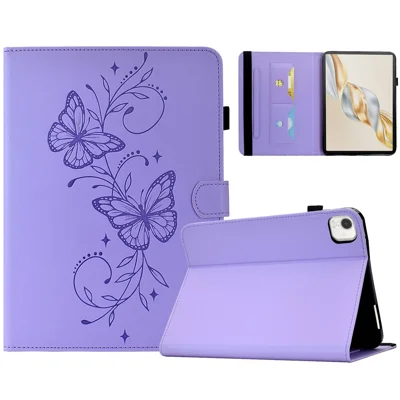 For Honor Pad X9a / Pad X9 Pro Case Butterfly Pattern PU Leather Card Slot Tablet Cover - Light Purple