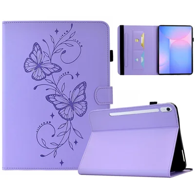 Voor Samsung Galaxy Tab S10 FE+ Case Vlinderpatroon PU Leren Hoesje met Kaarthouder - Lichtpaars