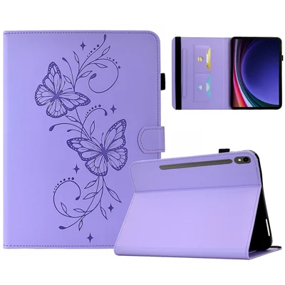 Tablet Case for Samsung Galaxy Tab S10 FE / Tab S10 Lite / Tab S9 / Tab S9 FE , Butterfly Pattern PU Leather Card Slot Cover - Light Purple