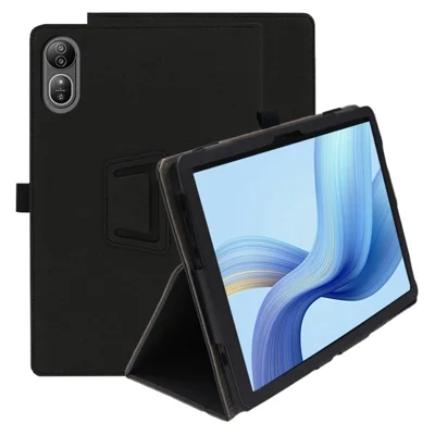 غطاء واقي لجهاز Blackview Mega 12 مع حامل من جلد البولي يوريثان المطاطي وحزام يد مدمج - أسود