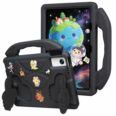 Funda EVA para Lenovo Tab M10 Plus (3.ª generación) / M10 5G / Xiaomi Redmi Pad, funda para tableta con soporte tipo pulgar plegable, a prueba de golpes, con dibujos animados - Negro