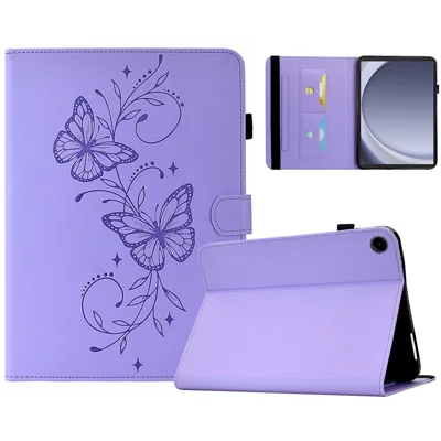 Für Samsung Galaxy Tab A11 / Tab A9 Hülle Schmetterlingsmuster PU-Leder Kartenfach Tablet-Hülle - Helllila
