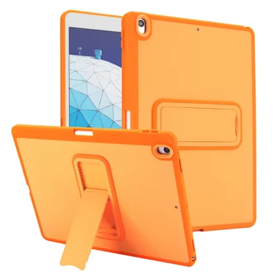 For iPad Air 10.5 inch (2019) Case TPU + PC Anti Drop Kickstand Color Blocking Skin-Touch Tablet Cover with Stylus Slot - Orange