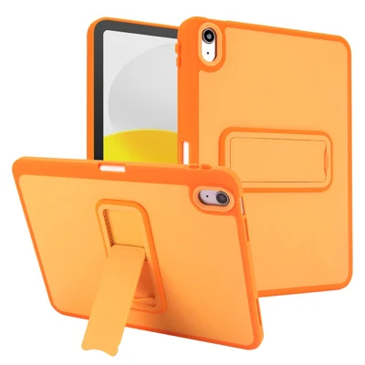For iPad mini (2024)  /  (2021) Case TPU + PC Anti Drop Kickstand Color Blocking Skin-Touch Tablet Cover with Stylus Slot - Orange
