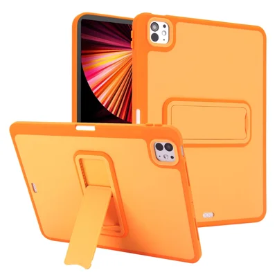 Tablet Case For iPad Pro 11 (2025)  /  (2024)  /  Air 11 (2025)  /  (2024) TPU + PC Anti Drop Kickstand Color Blocking Skin-Touch Cover with Stylus Slot - Orange