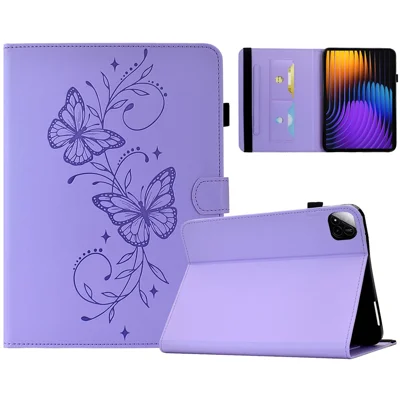 Tablet Case for Xiaomi Pad 8 / Pad 8 Pro / Pad / Pad 7 Pro , Butterfly Pattern PU Leather Card Slot Cover - Light Purple