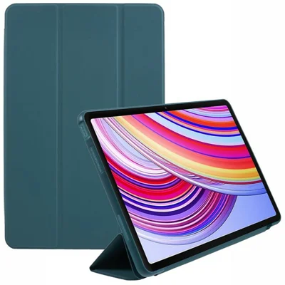 For Xiaomi Poco Pad M1  /  Redmi Pad 2 Pro Case PU Leather + Silicone Tri-Fold Stand Tablet Cover - Blackish Green