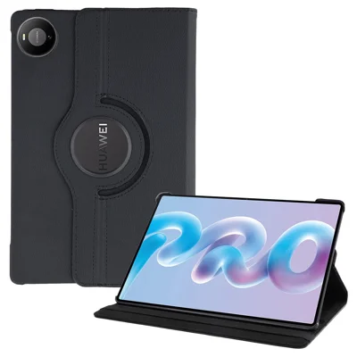 For Huawei MatePad Pro 12 (2026) Case Litchi Texture PU Leather+PC Flip Cover with 360 Degree Rotating Stand and Elastic Band Closure - Black