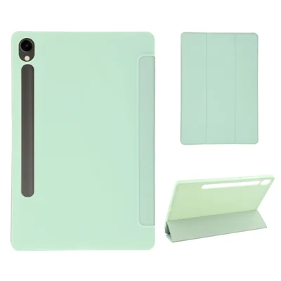 Tabletbeskyttelse til Samsung Galaxy Tab S11 / S10 FE / S10 Lite / S9 FE / S9 / S8 / S7 PU-læder + silikone tri-fold ståbeskyttelsesdæksel - Grøn