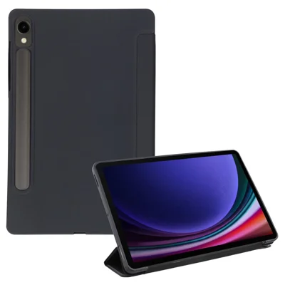 Tabletbeskyttelse til Samsung Galaxy Tab S11 / S10 FE / S10 Lite / S9 FE / S9 / S8 / S7, PU-læder + silikone, origami-stående, beskyttende cover - Sort