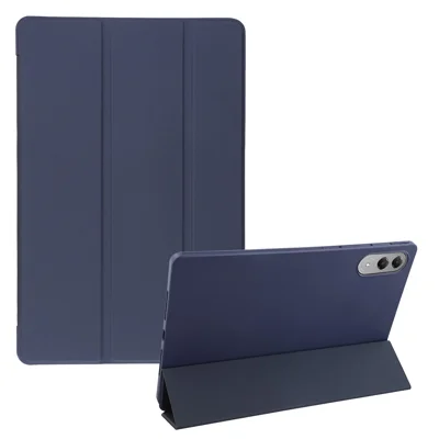 For Lenovo Idea Tab Pro Gen 2 Case PU Leather + Silicone Tri-Fold Stand Tablet Cover - Dark Blue
