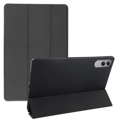 For Lenovo Yoga Tab 11.1 Case PU Leather + Silicone Tri-Fold Stand Tablet Cover - Black