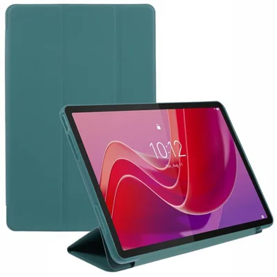 غطاء لوحي لجهاز Lenovo Tab K11 Gen 2 / Xiaoxin Pad 11 2025 / Idea Tab، غطاء ثلاثي الطي من جلد PU + سيليكون مع حامل - أخضر داكن