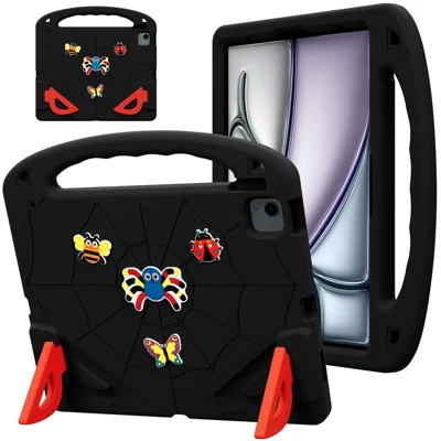 EVA-Hülle für iPad Air 13 (2026) / (2025) / (2024) / Pro 13 (2025) / (2024) / Pro 12,9 (2022) / (2021) / (2020) / (2018) Cartoon-Insekt stoßfestes Tablet-Etui mit Griff und Ständer – Schwarz Rot