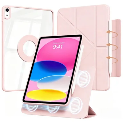 Detachable Magnetic Case For iPad Air 11 (2026) / (2025) / (2024) / Air (2022) / (2020) Clear Back Y-Fold Protective Tablet Cover - Pink