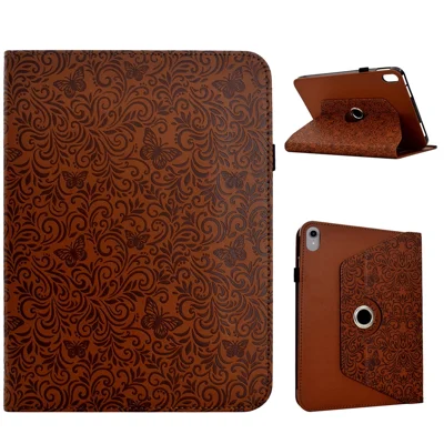 Til iPad mini (2026) Taske med Butterfly Flower Design i Læder med Drejelig Stand og Kortlommer - Brun