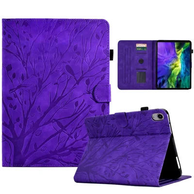 For iPad mini (2026) Leather Case Tree Pattern Card Slots Stand Cover - Purple
