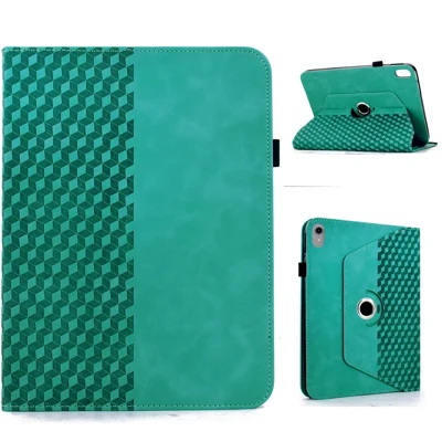 For iPad mini (2026) Case Rotary Stand Card Slots Block Pattern Leather Cover - Light Green