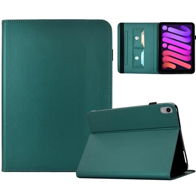 For iPad mini (2026) Case Solid Color PU Leather Card Holder Stand Tablet Cover - Green