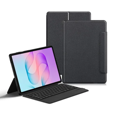 For Samsung Galaxy Tab S12+ Leather Case + Touchpad Bluetooth-Compatible Keyboard (without Backlit) - Black