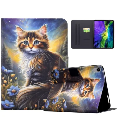 For iPad mini (2026) Case Pattern Printing Stand Leather Tablet Cover with Card Slots - Starry Night Cat