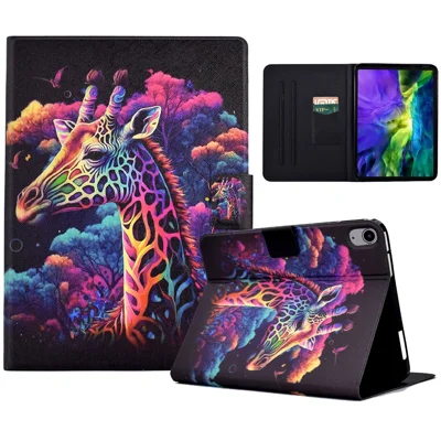 For iPad mini (2026) Case Stand Pattern Printed Leather Cover - Giraffe