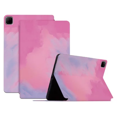 For Honor Pad X9b Max Case Watercolor Pattern PU Leather Stand Tablet Cover - Deep Pink