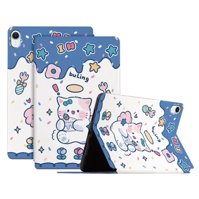 For iPad mini (2026) Case Cute Cartoon Pattern Print PU Leather Tablet Cover - Angel Cat