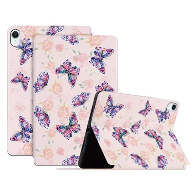 For iPad mini (2026) Protective Tablet Case PU Leather Butterfly Printed Stand Case Folio Flip Cover - Rose Butterfly