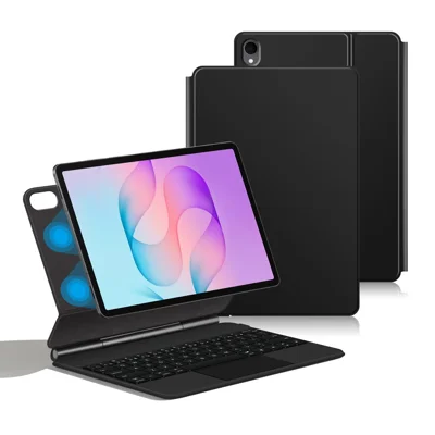 For Samsung Galaxy Tab S12+ Magnetic Floating Bluetooth-Compatible Keyboard (English) + Leather Tablet Case - Black
