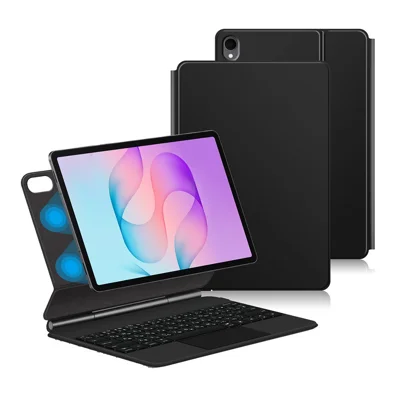 For Samsung Galaxy Tab S12+ Magnetic Floating Bluetooth-Compatible Keyboard (Russian) + Leather Tablet Case - Black